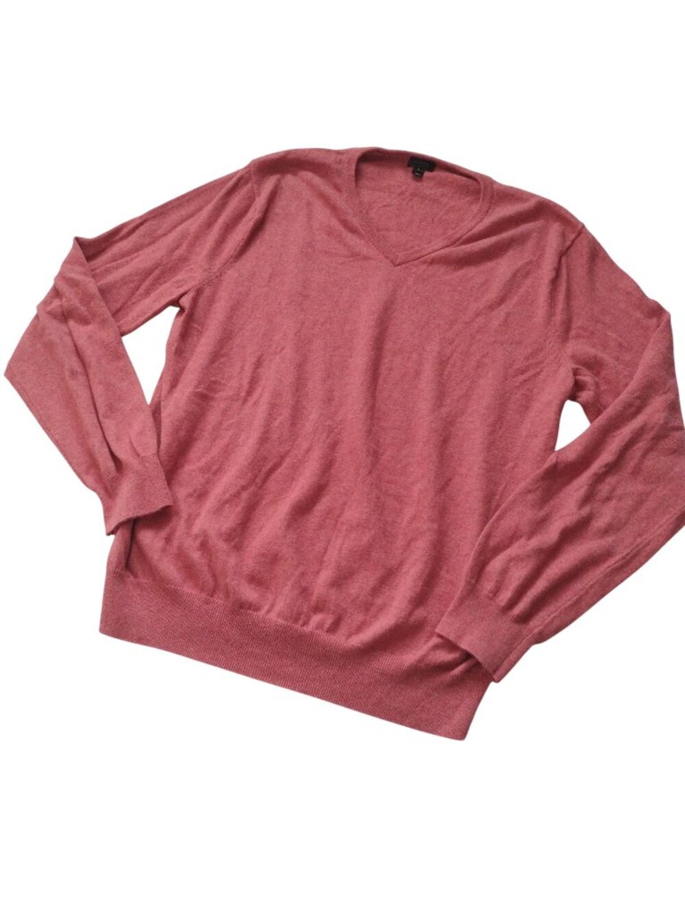 J Crew Mens Cotton Cashmere V-Neck L Red Soft Regular Fit Preppy Sweater